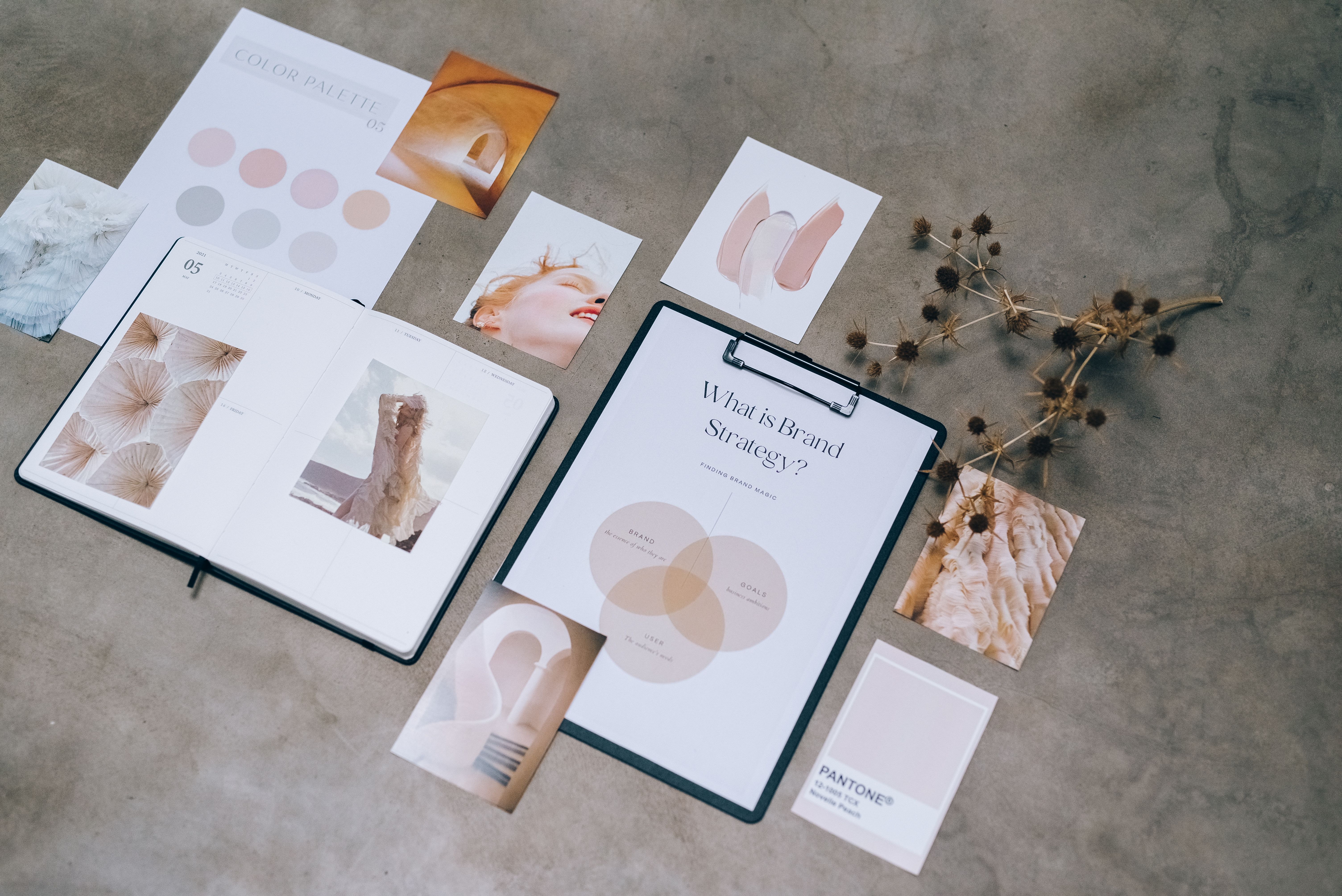 A brand identity laid out across print and screen